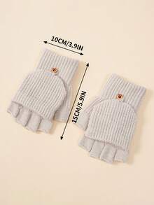 1pair Unisex Youth/Teen Solid Color Half Finger Flip Top Knitted Gloves, Warm Winter Accessory - 1Pair - View 5