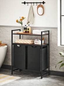 VASAGLE Laundry Basket, Laundry Hamper, Laundry Sorter With 2 Pull-Out And Removable Bags, 2 Shelves, 46L Capacity Per Bag, For Laundry Room, Rustic Brown And Black - Black - View 2