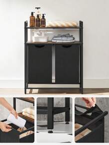 VASAGLE Laundry Basket, Laundry Hamper, Laundry Sorter With 2 Pull-Out And Removable Bags, 2 Shelves, 46L Capacity Per Bag, For Laundry Room, Rustic Brown And Black - Black - View 8