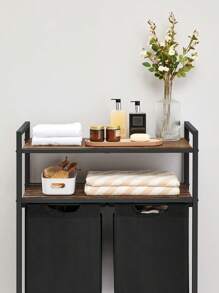 VASAGLE Laundry Basket, Laundry Hamper, Laundry Sorter With 2 Pull-Out And Removable Bags, 2 Shelves, 46L Capacity Per Bag, For Laundry Room, Rustic Brown And Black - Black - View 5