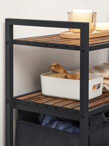 VASAGLE Laundry Basket, Laundry Hamper, Laundry Sorter With 2 Pull-Out And Removable Bags, 2 Shelves, 46L Capacity Per Bag, For Laundry Room, Rustic Brown And Black - Black - View 6