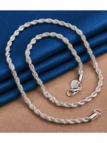 Naszyjnik z zawieszką ze srebra próby 925, 2 szt., 16-24 cali, 4 mm, z łańcuszkiem, męskim i damskim, z modnym zawieszką, na imprezę