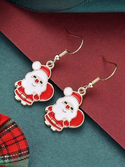 1pc Christmas Cartoon Santa Claus Dangle Earrings For Kids