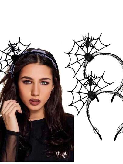 1pc Halloween Party Lace Spider Web Headband Creative Costume Accessory Makeup Hair Decor ,Hair Hoop Hairband For Women