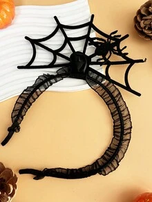 1pc Halloween Party Lace Spider Web Headband Creative Costume Accessory Makeup Hair Decor