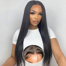 Put On And Go Glueless Wigs Human Hair Pre Plucked Pre Cut 6x5 Straight Lace Closure Wigs Human Hair Upgraded Glueless Wig Ready To Wear Glueless HD Lace Front Wigs For Women 200% Density - Natural Black - 查看 6