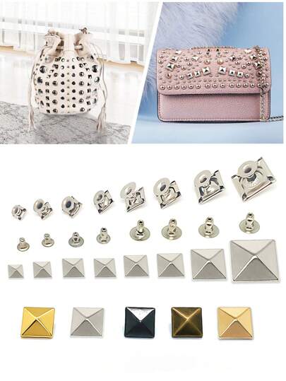 50 Sets Spike Copper Rivet Pyramid Rapid Rivet Studs Glam Rock Biker Nailheads Leathercraft Decorations Copper Square Decorative Rivets DIY Clothing Shoes Bags Accessories For Handbag Leather Punk Spikes Leather Craft Decoration For Clothing Belts Bags Shoes (Silver, 6/8/10/12mm)