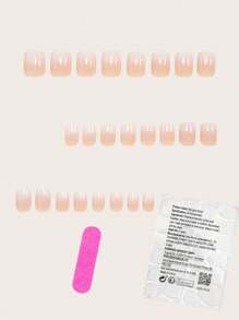 24片短方形极简渐变白色法式美甲全覆盖贴纸，瞬间提升您的美甲档次。本款美甲贴纸套装使用果冻胶，随机发货。