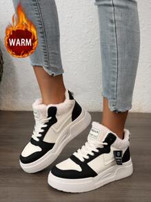 1 Pair Women Waterproof Leather Lining Warm Thick Soled Snow Boots, Casual High Top Cold Weather Shoes, Versatile For Winter Everyday & Outdoor Wear - Beige - View 3