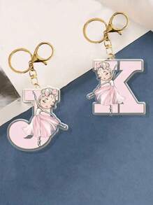 Umkehrbare Acryl-Schlüsselanhänger in Ballerina-Mädchen-Buchstabenform für Mädchen, Kopfhörer-Anhänger-Accessoires, Tasche-Anhänger-Autoschlüsselanhänger, Geburtstagsgeschenke für Mitschüler, Freund, Kollegen Buchstaben-Schlüsselanhänger