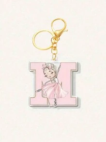 Umkehrbare Acryl-Schlüsselanhänger in Ballerina-Mädchen-Buchstabenform für Mädchen, Kopfhörer-Anhänger-Accessoires, Tasche-Anhänger-Autoschlüsselanhänger, Geburtstagsgeschenke für Mitschüler, Freund, Kollegen Buchstaben-Schlüsselanhänger