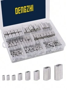 315-Pieces 8 Sizes Aluminum Crimping Loop Sleeve Double Barrel Ferrule For Wire Rope And Cable Line End Assortment Kit - M1.2-M6 - Silver - View 2