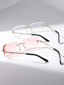 1 cái/2 cái Kính thời trang không gọng vuông màu chuyển sắc hợp thời trang dành cho nữ, thích hợp sử dụng hàng ngày Phụ kiện đi biển cho phụ nữ Kính râm Phụ kiện đi biển cho phụ nữ Kính râm - 2 miếng (miếng trắng + hồng nhạt) - Xem 2