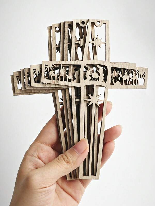6pcs Mini Wooden Cross Wall Decor - 5.9-Inch For Nativity Scenes, Handcrafted Home And Party Decoration Pendants Best Gifts Birthday