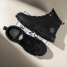 Men's Shoes 2025 New High Help Work Shoes Anti-Slip Wear Thick Soled Casual Shoes Fashion Men With All Fashion Shoes - 黑色 - 查看 3