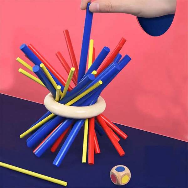 1 Set/Juego de Palos de Madera - Aporta diversión refrescante para la familia - Cultiva habilidades de equilibrio y paciencia - Adecuado para Navidad, fiestas de Acción de Gracias - Juguete interactivo creativo y novedoso (Algunos colores del producto son aleatorios)