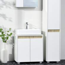 Kleankin Modern Bathroom Sink Cabinet, Floor Standing Under Sink Cabinet, Freestanding Storage Cupboard With Double Doors, White - 白色 - 查看 1