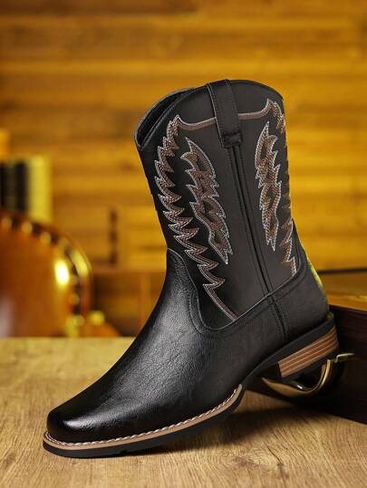 Botas vaqueras de estilo occidental de alta altura con bordado para hombre de talla grande, botas de montar de color contrastante con punta cuadrada de