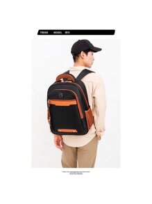 Large Men's Women's Waterproof Steel Cable Or Super Reinforced College Backpack-(Caramel) - 黑色 - 查看 2