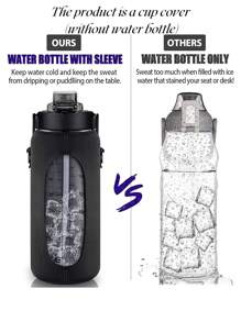 1pc 2000 ML Portable Water Bottle Cover Without Water Bottle, Simple Black Water Bottle Cover With Lanyard For Outdoor - Black - View 4