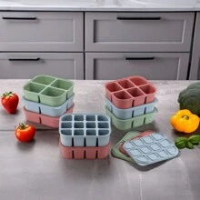 1 Pc Reusable Baby Silicone Food Container, Silicone Baby Food Freezer Storage Tray With Leak Proof Lid 4 Compartment 6 Compartment 12 Compartment Ice Tray, Steamed Cake Food Mold Homemade Baby Food Freezer Mold - Multicolor - View 2