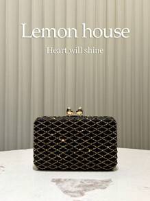 1 pezzo Borsa clutch di lusso nera e lucida, decorata con cristalli, con tracolla in metallo, elegante ed alla moda, adatta per serate, matrimoni, occasioni formali, come regalo da donna, perfetta per feste, matrimoni, cene di gala, da abbinare ad abiti da sera, da festa o con paillettes