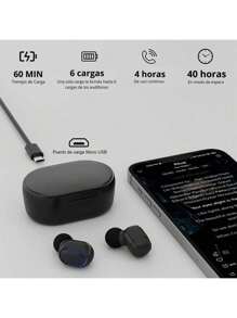 Audifonos Inalambricos Bluetooth 5.1, Mini Auriculares Inalámbricos, Diseño a Prueba de Agua, Control Táctil , Microfono Integrado y Pantalla Digital LED Indicadora de Carga Compatibles con iP,Samsung Etc, Ideales para Entretenimiento y Deporte - Negro - Ver 6