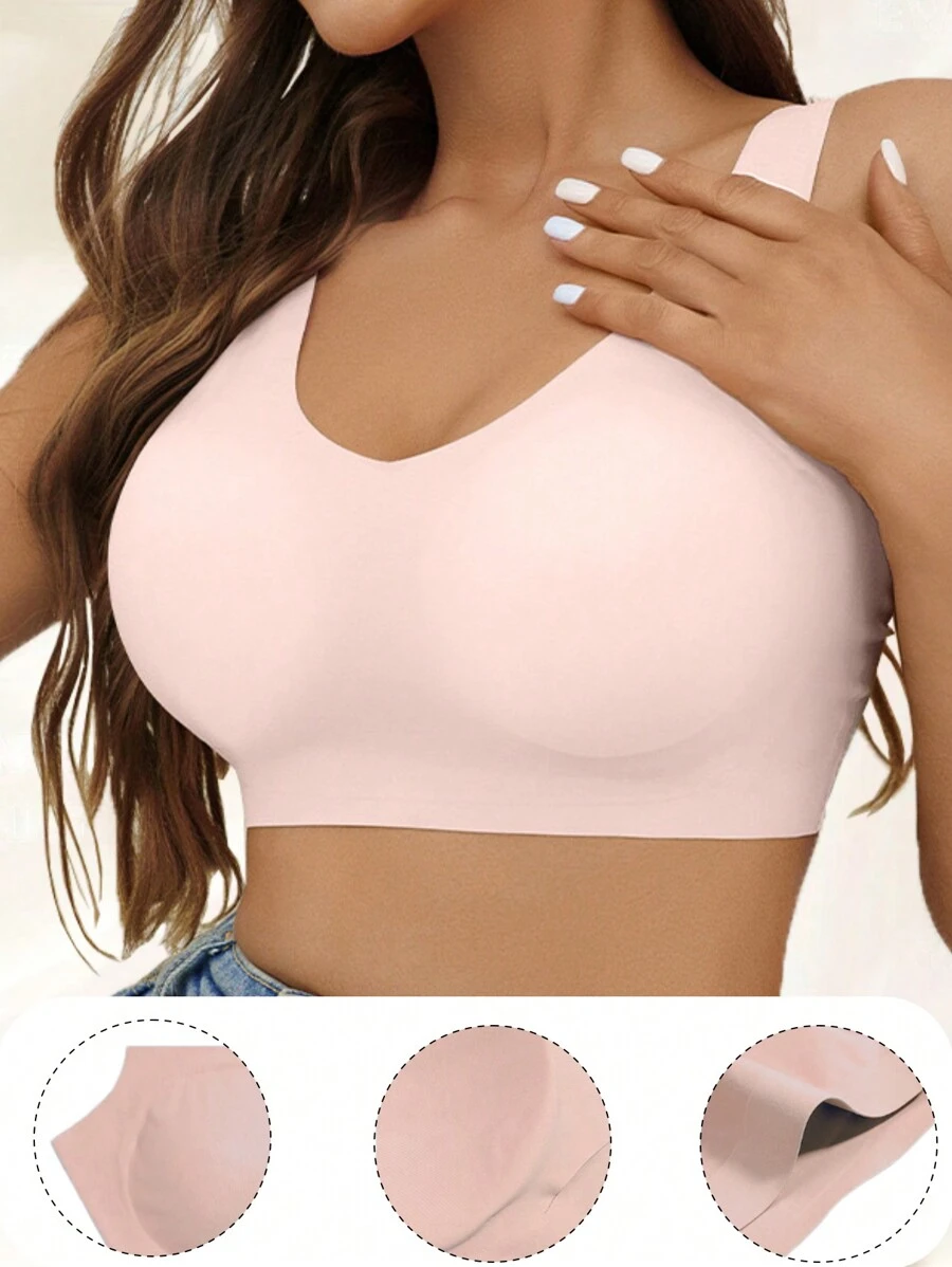 Áo ngực thể thao liền mạch siêu thoải mái co giãn cao không dây hỗ trợ thấm mồ hôi thoáng khí cho đồ lót chạy bộ yoga - Hồng - Xem 1