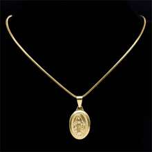 Catholic Virgin Mary Necklace Female Gold Religion God Stainless Steel Gold/Silver Oval Pendant Fine Jewelry Gifts