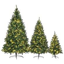 Pre Lit Green Pine Artificial Christmas Tree Set Of 3 Hinged Xmas Trees With 820 Warm Yellow LED Lights And 2539 Branch Tips Holiday Decoration For Home Office And Party - Green - View 10