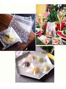 100 件自粘饼干袋、零食袋 DIY 塑料单独糖果袋、装饰礼品袋、糖果糕点包装玻璃纸袋圣诞派对礼品赠送、圣诞节 - 透明 - 查看 7