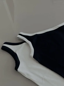 Tank Top Mule Manca One Shoulder One Shoulder No Manca Ribbed BLACK WHITE Basic Bicolor Feminine Foreign Fashion RIBBED RIBANA OLD MONEY TAILORING BASIC ELEGANT - 雙色黑 - 查看 4
