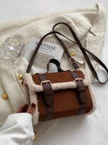 Fashionable Women Small Flap Crossbody Bag, Fluffy Trim Mini Square Handbag, Shoulder Messenger Bag, New Arrival Fur Purse, Perfectly Matching With Fall Outfits Womenfall Clothes For Women, New Arrival Fur Bag For Women