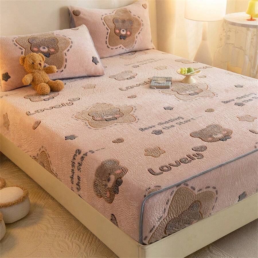 [Vacuum Packed] 1pc Thickened Warm Plush Fitted Sheet Cover Snowflake