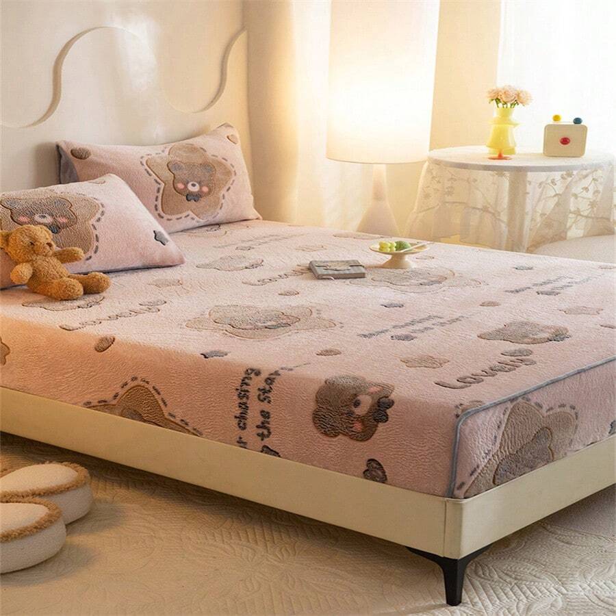 [Vacuum Packed] 1pc Thickened Warm Plush Fitted Sheet Cover Snowflake