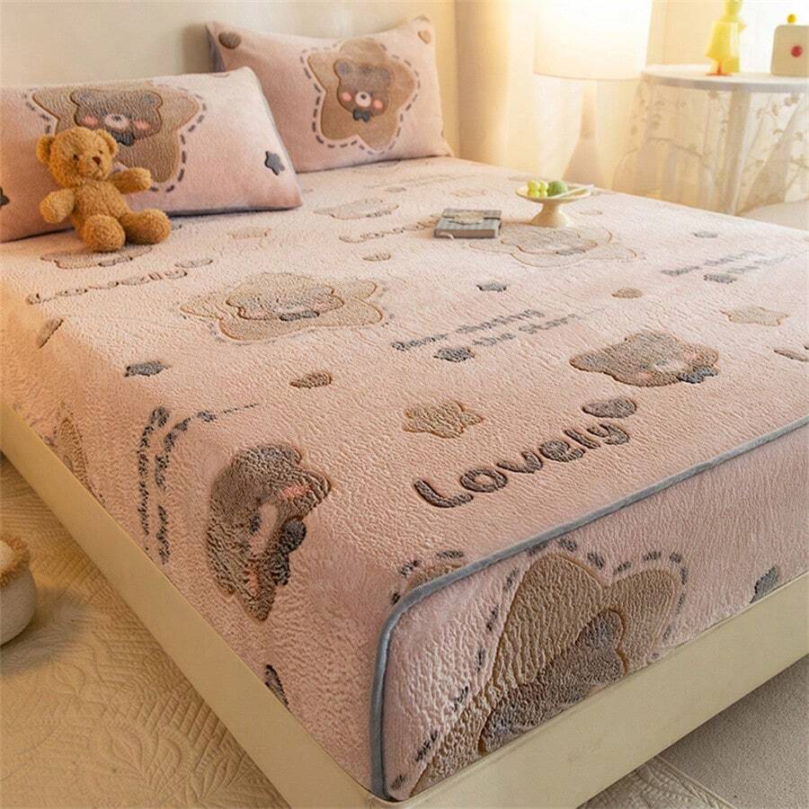 [Vacuum Packed] 1pc Thickened Warm Plush Fitted Sheet Cover Snowflake