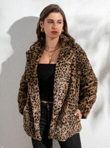 RELISH NOLESS Leopard Print Fluffy Lining Long Sleeve Jacket, Winter - Multicolor - View 2