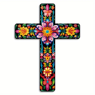 1PC Mexican Style Wooden Wall Art, Farmhouse Cross Decor, 15.9 X 11.8 Inches, For Home &