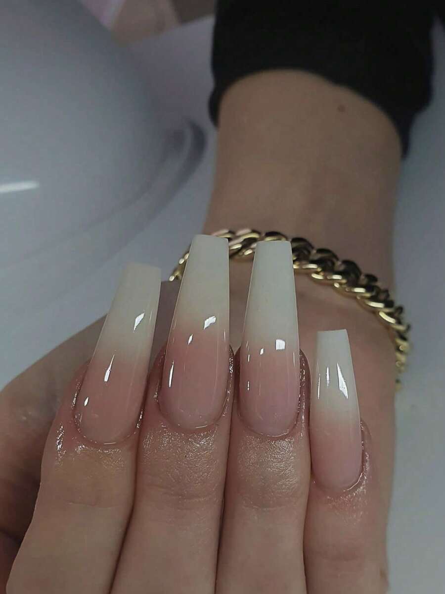 24 件棺材形状按压指甲套装可立即提升您的外观，简约时尚粉色渐变假指甲，全覆盖假指甲，适合女性和女孩，包括 1 张粘合片和 1 件迷你锉刀条果冻凝胶，随机发货 - 粉色 - 查看 1