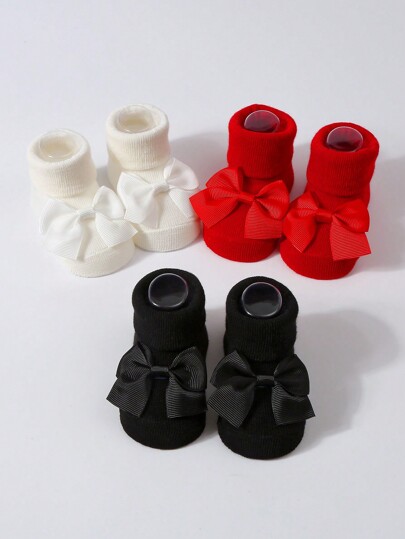 3pcs/8pcs Baby Socks, Girls Princess Mid-Calf Socks With Bowknot, Non-Slip Floor Socks