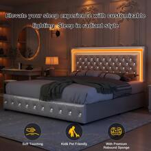 Queen LED Smart Bed Frame With 4 Storage Drawers Adjustable Headboard With Smart Control RGBW LED, Whisper-Quiet Design, Upholstered Bed Wood Slats Support, No Box Spring Needed, PU Black - Da PU màu trắng - Xem 6