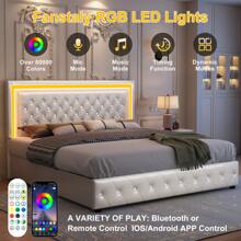 Queen LED Smart Bed Frame With 4 Storage Drawers Adjustable Headboard With Smart Control RGBW LED, Whisper-Quiet Design, Upholstered Bed Wood Slats Support, No Box Spring Needed, PU Black - Da PU màu trắng - Xem 4