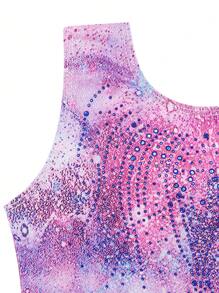 Young Girl Tie Dye Gymnastics Leotard With Shorts, Sleeveless & Rhinestone Decor
