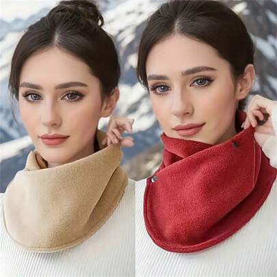 Classic Snood Solid Color Snap Neck Leggings Simple Thick Velvet Warm Neck Cover Autumn And Winter Cold Riding Windproof Neck Scarf