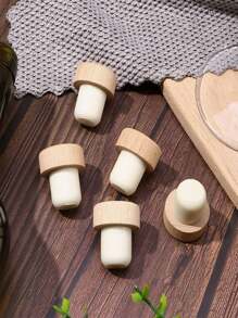 5pcs/10pcs Beech Wood T-Shape Cork Bottle Stoppers, Airtight Seal Caps, For Kitchen, Bar Tools & Beverage Preservation, Bottle Decoration, Home Decoration, Christmas Gift, Cup Accessories, Gifts For Friends, Gifts For Family,Christmas Party
