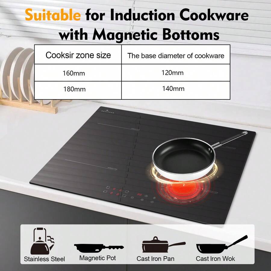 DELITEER Induction Hob 4 Ring With Plug, Electric Induction Hob 4 Zone