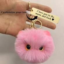 1 件女士定制卡通猫钥匙扣，个性化钥匙扣吊坠饰品，钥匙扣，包包饰品，汽车钥匙扣，可爱女孩礼物，配饰，可爱黑尘球猫毛绒钥匙扣可定制文字钥匙扣吊坠，背包饰品，心形，腮红，手 - 彩色 - 查看 6