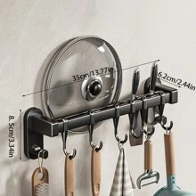 1 Stück wandmontiertes Küchenregal - stilvoller Geschirr-Abschlussregal mit Haken, ohne Löcher, platzsparendes Design, geeignet für Essstäbchen, Messer und so weiter - sehr geeignet für die Küche, Haushaltsbedarf