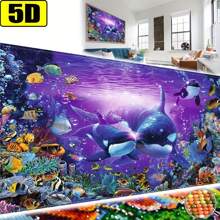5D 钻石画套件：紫色鲸鱼艺术，成人 DIY 刺绣墙饰，适合家庭使用 - 彩色 - 查看 1