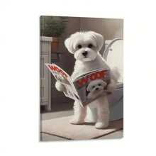 1 件木制框架帆布海报油画印刷画画，马耳他犬在浴室阅读报纸，现代墙壁艺术可直接悬挂，适合办公室、客厅、走廊、卧室、宿舍、家居装饰节日完美礼物 - 彩色 - 查看 4